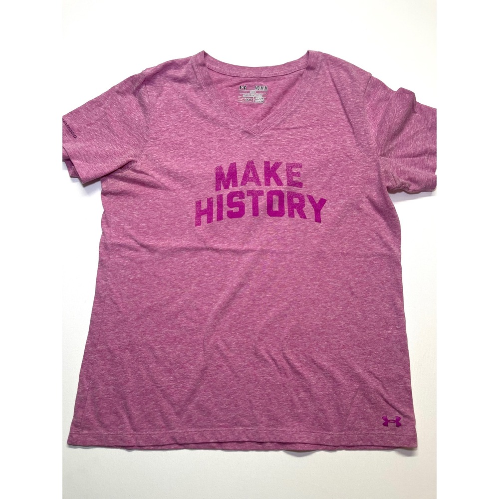 Under Armour Womens Pink Make History HeatGear V-Neck Workout T-Shirt Med 0399